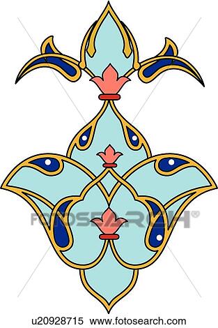 Clipart - Teal blue and coral fancy design . Fotosearch