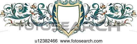 Teal Floral Banner View Large Clip Art Graphic Clip Art - Teal Floral Banner. Fotosearch