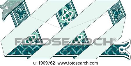 Clipart - Teal floral ribbon. Fotosearch