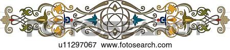Clip Art - Teal, gold and green horizontal Design Ornament. Fotosearch