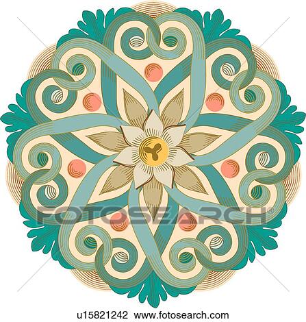 Teal, pink coral and tan floral Design Ornament View Large Clip Art Graphic Clipart - Teal, pink coral and tan floral Design Ornament. Fotosearch