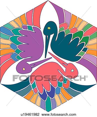 Clipart - Three Colorful Birds forming a Hexagon. Fotosearch
