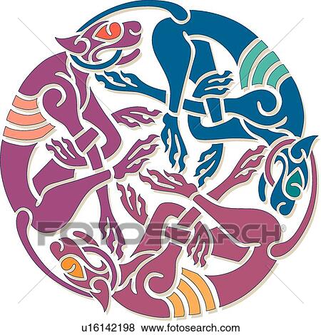 Clip Art - Three dog circular Design Ornament. Fotosearch