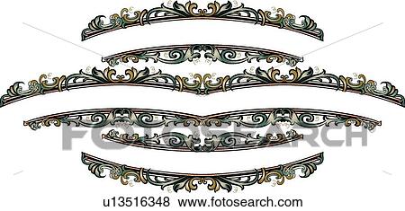 Clip Art - Three gold, blue and green styled open ended header banners. Fotosearch