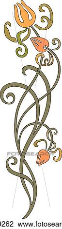 Three Orange Flowers on Long Green Swirled Stems View Large Clip Art Graphic Clipart - Three Orange Flowers on Long Green Swirled Stems. Fotosearch