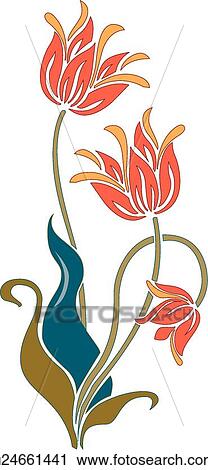 Clipart - Three Red and Orange Flowers. Fotosearch
