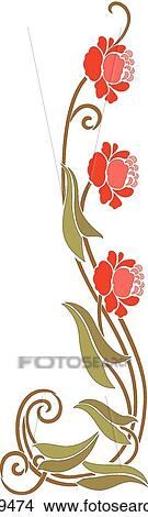 Clipart - Three Red Flowers on Two Stems with Leaves. Fotosearch