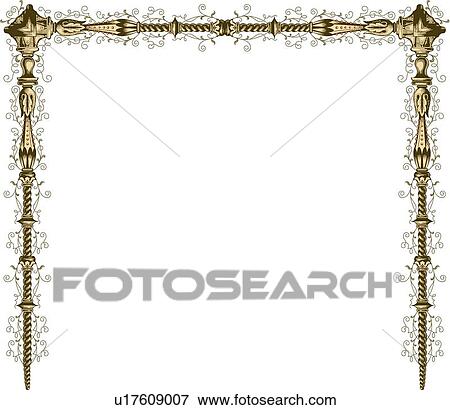 Clip Art - Three sided ornate green and silver Frame. Fotosearch