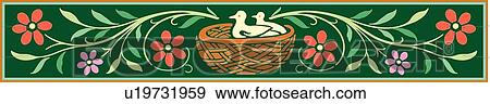 Two birds in a nest with flowers View Large Clip Art Graphic Clip Art - Two birds in a nest with flowers. Fotosearch
