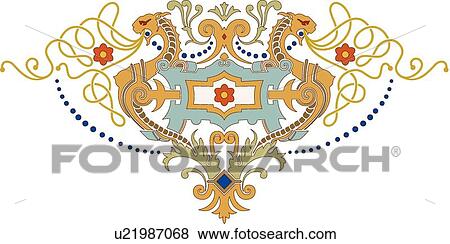 Clip Art - Two dragons on shield Design Ornament. Fotosearch