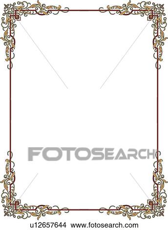 Clipart of Burgundy and Gold Line Border with Decorative Corners ...