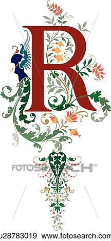 Clip Art of Renaissance letter R u28783019 - Search Clipart ...