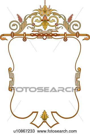 Vertical scroll Frame with gold, brown green and pink leaf accents View Large Clip Art Graphic Clipart - Vertical scroll Frame with gold, brown green and pink leaf accents. Fotosearch