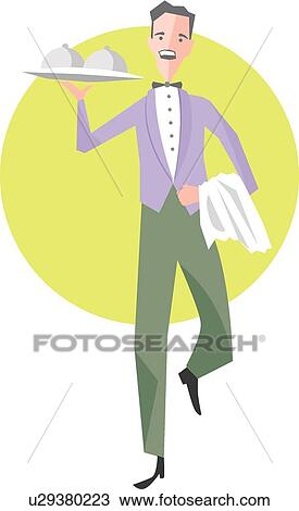 Clipart - Waiter with a tray. Fotosearch