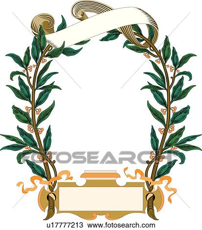 White banner frame with green leaves, pink berries and orange ribbons View Large Clip Art Graphic Clipart - White banner frame with green leaves, pink berries and orange ribbons. Fotosearch