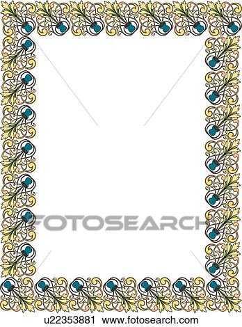 Yellow and Teal Floral Border View Large Clip Art Graphic Clipart - Yellow and Teal Floral Border. Fotosearch