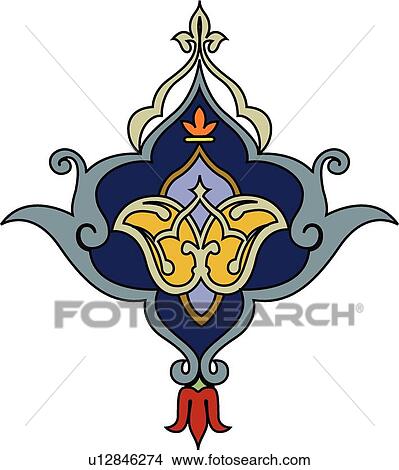 Clipart - Yellow, Blue and Green Arabesque Design. Fotosearch