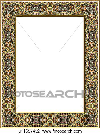 Clipart - Yellow, blue and orange arabesque Border. Fotosearch