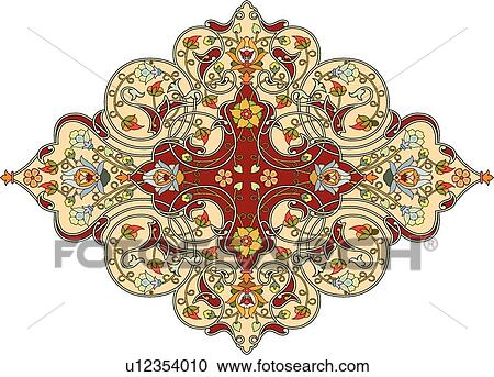Yellow, blue and red floral pattern Arabesque Design View Large Clip Art Graphic Clipart - Yellow, blue and red floral pattern Arabesque Design. Fotosearch