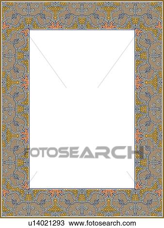 Clipart - Yellow, blue, orange and grey pattern arabesque Border. Fotosearch