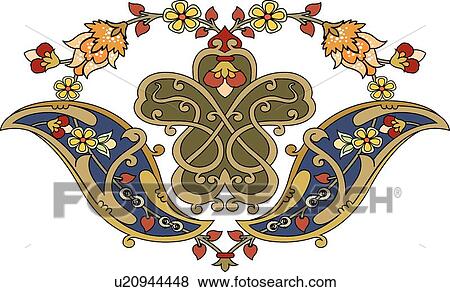 Clip Art - Yellow brown and red floral design . Fotosearch