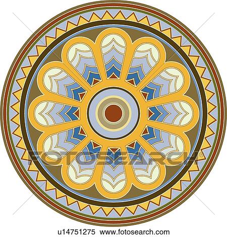 Clipart - Yellow, burgundy and brown circle Design Ornament. Fotosearch