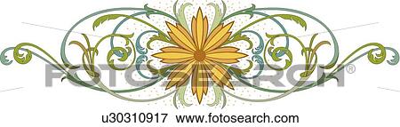 Yellow Flower with Green Leafy Swirls Design Ornament View Large Clip Art Graphic Clip Art - Yellow Flower with Green Leafy Swirls Design Ornament. Fotosearch