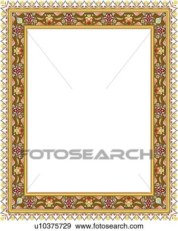 Clip Art - Yellow, Green and Red Arabesque Border. Fotosearch