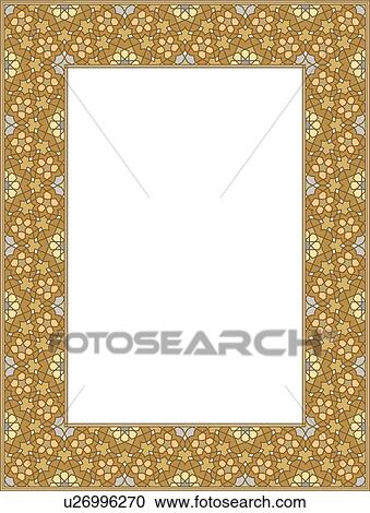 Clipart - Yellow, orange, brown and grey floral arabesque Border. Fotosearch