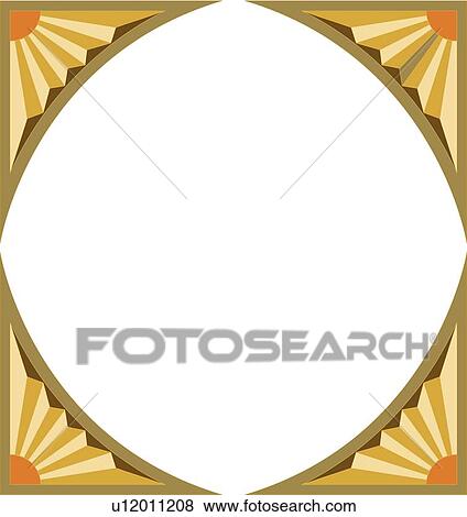 Clip Art - Yellow, orange, green and yellow square Frame with oval center. Fotosearch