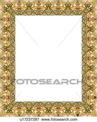 Yellow, pink and green hearts in arabesque Border View Large Clip Art Graphic Clip Art - Yellow, pink and green hearts in arabesque Border. Fotosearch
