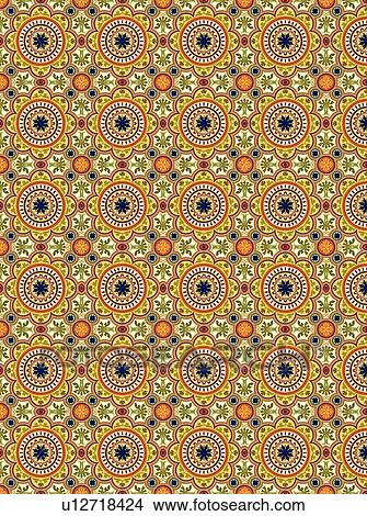 Clipart - Yellow red and blue floral background pattern. Fotosearch