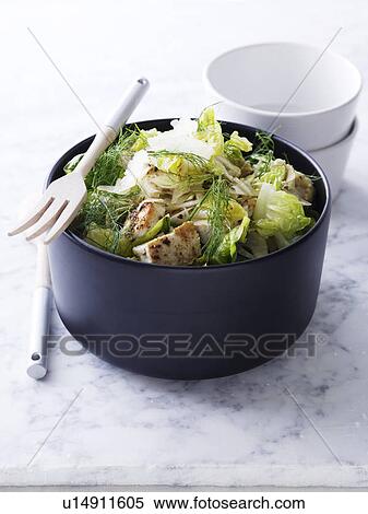 Bowl of swordfish and fennel salad View Large Photo Image Stock Photography - Bowl of swordfish and fennel salad. Fotosearch
