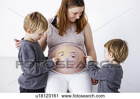 Children drawing on pregnant mother View Large Photo Image Stock Image - Children drawing on pregnant mother. Fotosearch