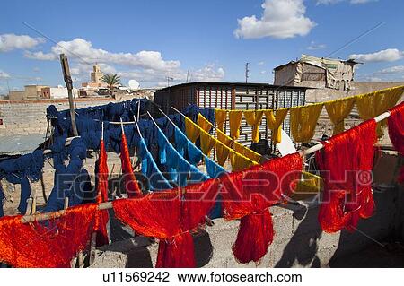 Dyed wool drying on lines View Large Photo Image Stock Image - Dyed wool drying on lines. Fotosearch