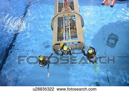 Stock Image - Oil workers learning survival strategies. Fotosearch