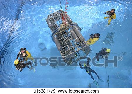 Stock Photo - Oil workers learning survival strategies. Fotosearch