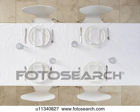 Overhead view of set table View Large Photo Image Stock Photo - Overhead view of set table. Fotosearch