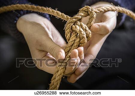 Student tying sheet bend knot in rope View Large Photo Image Stock Photo - Student tying sheet bend knot in rope. Fotosearch