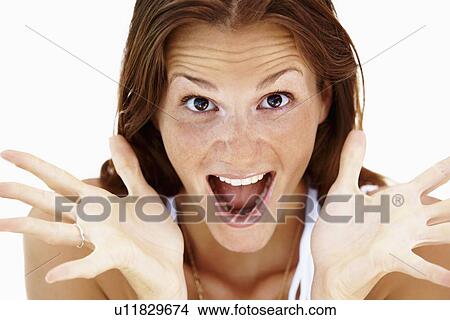 Picture - Portrait of astonished woman. Fotosearch