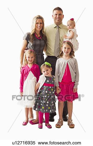 Stock Photography - Portrait of family with four daughters (18-23 months, 2-3, 6-7). Fotosearch