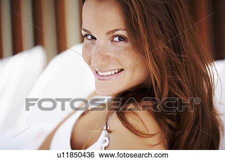Portrait of woman smiling View Large Photo Image Stock Photograph - Portrait of woman smiling. Fotosearch