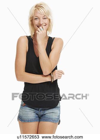 Stock Image - Studio portrait of attractive woman. Fotosearch