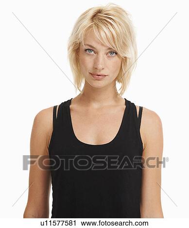 Stock Image - Studio portrait of attractive woman. Fotosearch