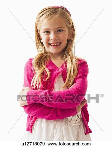 Studio portrait of girl (6-7) View Large Photo Image Stock Photo - Studio portrait of girl (6-7). Fotosearch