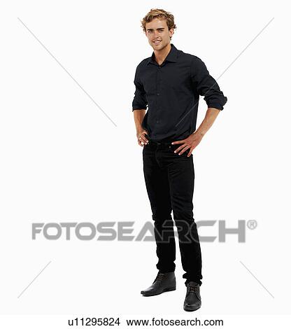 Studio Shot, Portrait of man with hands on hips View Large Photo Image Picture - Studio Shot, Portrait of man with hands on hips. Fotosearch