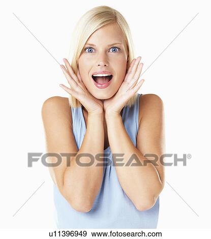 Studio Shot, Portrait of surprised young woman View Large Photo Image Stock Photo - Studio Shot, Portrait of surprised young woman. Fotosearch