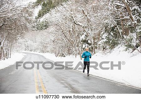 Woman jogging in winter View Large Photo Image Stock Image - Woman jogging in winter . Fotosearch