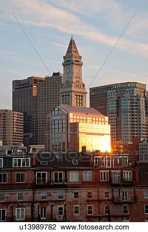 Boston Skyline at sunset features Commerce House Tower, Boston, MA. View Large Photo Image Stock Image - Boston Skyline at sunset features Commerce House Tower, Boston, MA.. Fotosearch