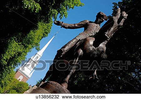 Bronze Statue of Paul Revere on horse, Freedom Trail with Old North Church in background, Boston, MA View Large Photo Image Stock Image - Bronze Statue of Paul Revere on horse, Freedom Trail with Old North Church in background, Boston, MA. Fotosearch